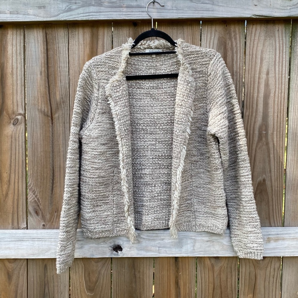 Cocogío Made in Italy Tan Acrylic Wool/Alpaca Knitted Open Front Cardigan